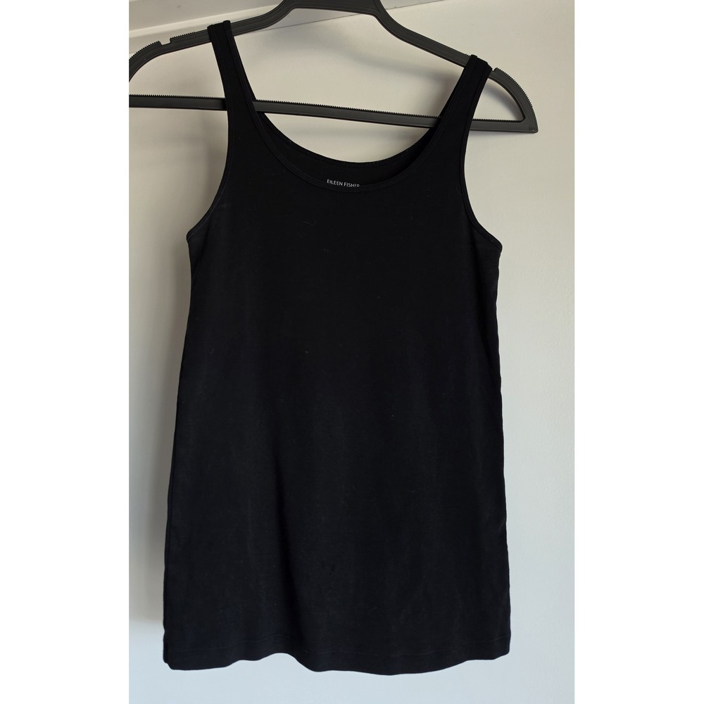 Eileen Fisher Tank Top Petite M Black Sleeveless Round Neck Solid Blouse